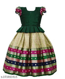 Girls' Art Silk & Jacquard Lehenga Choli, South Indian traditional Pattu Pavadai, striped pattern, short sleeves, stitched net, size 2-10 years