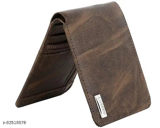 Trendy PU leather wallet with two zip compartments, 5 card slots, and matte finish - Loscco market men's wallet in black