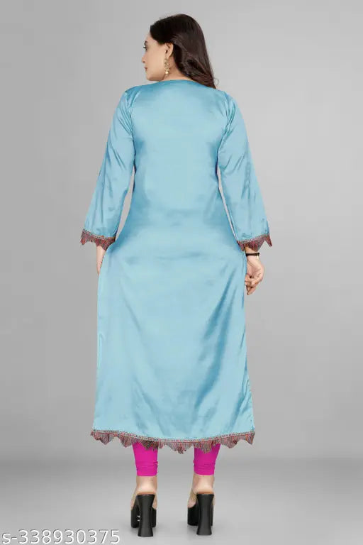 Soft, light blue pashmina silk kurta for women with kashmiri work, daily wear, office wear, casual wear, festive wear, trending