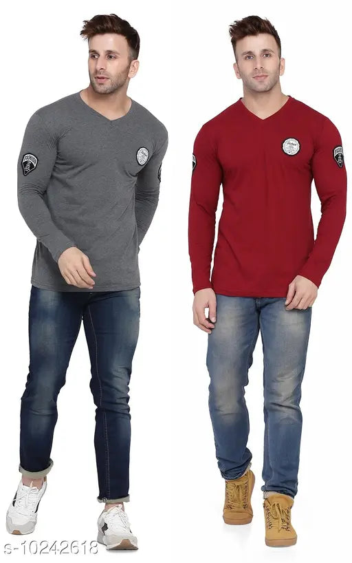 Multicolor cotton blend long sleeves Blisstone V-neck t-shirt, two sizes available: S-XL, vibrant design on display