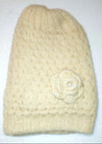 Beige knit cap with flower embroidery, women's fashion