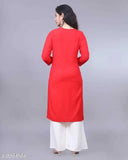 Rayon A-line self-design long kurti with palazzos, vibrant rayon fabric and three-quarter sleeves, Indian ethnic wear for women on display