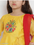 Embroidered cotton Anarkali Kurti bottom & dupatta set for girls, three-quarter sleeves, India origin