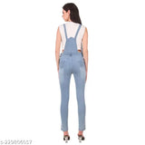 Women's stretchable slim fit denim dungaree, solid print mid-rise jeans for sale in various sizes: S-XL (32in-38in bust, 28in-34in waist)