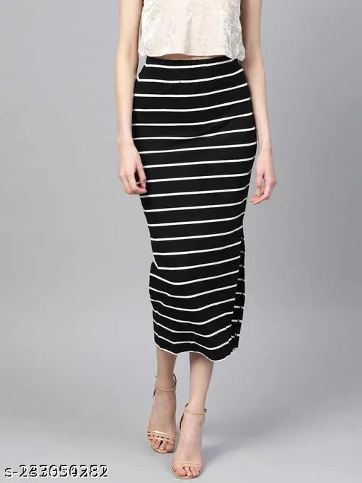 Black and white striped long skirt