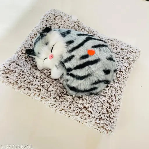 White and black plastic Balley Sleeping cat decorative showpiece for car or home, with voice function