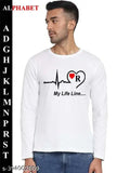 White polyester full sleeve t-shirt, Life Line S for boys and men with long sleeves, available in various sizes (S, M, L, XL, XXL)