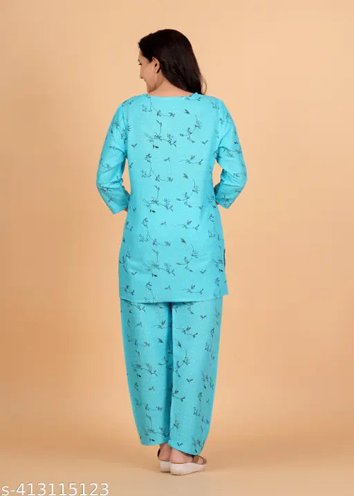Rayon printed nightsuit set for women and girls, premium design with comfortable cotton, stylish sleepwear for summer nights