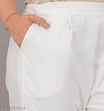 Solid, light beige cottan blend fashion trousers for daily wear women's casual trousers
