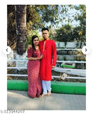 Red bandhani sari with white border, traditional design
