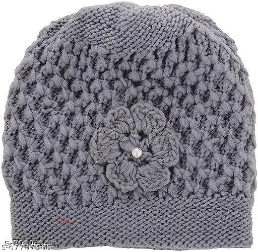 Warm grey crocheted beanie for women