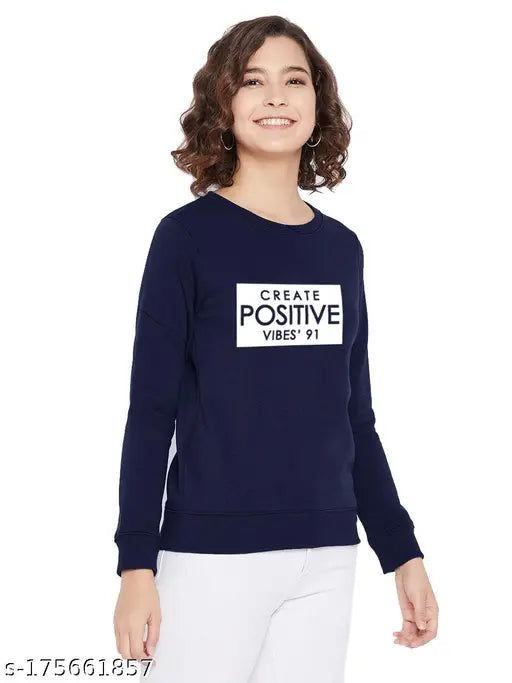 Blue Positive fleece sweatshirt, stylish and trendy women's pullover with printed design, long sleeves, XS-XXXL sizes