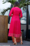 Pink Solid Rayon Anarkali Kurta, flared silhouette, three-quarter sleeves - women's ethnic wear from India