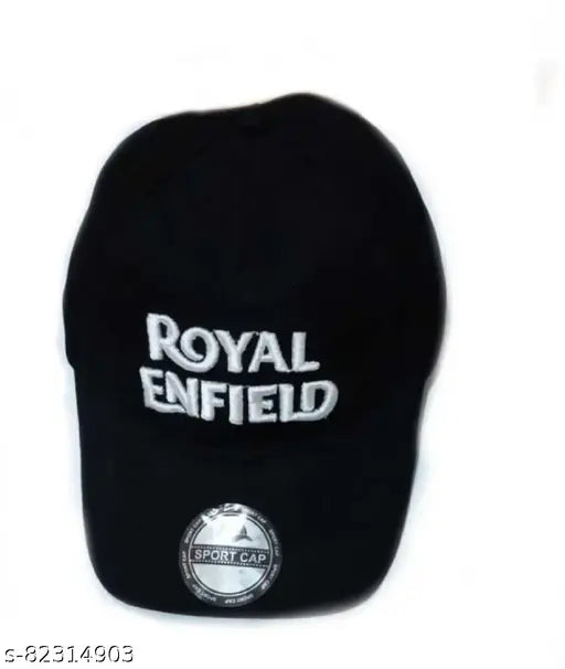 White embroidered royal Enfield cotton baseball cap, stylish accessory from India