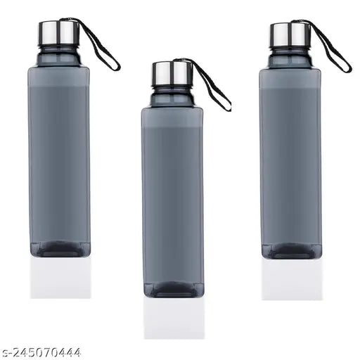 Black BPA-Free 1000ml Square Water Bottle Pack of 3 for Summer, Office, Gym - Perfect for on-the-go hydration