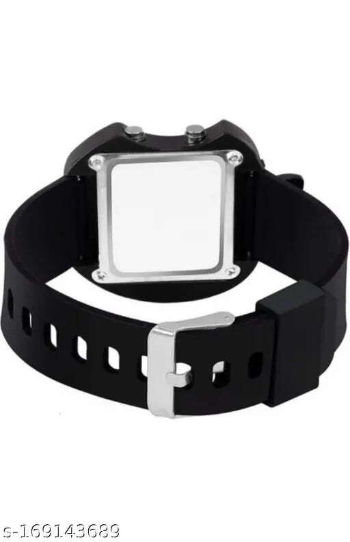 Apple shape LED watch, black with silver buckle and band