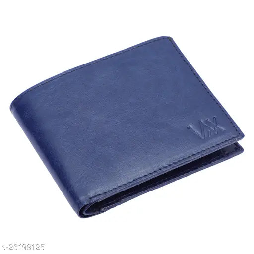 Blue artificial leather Wildauk wallet, solid design with 3 card slots, free size (11cm x 2cm), India origin