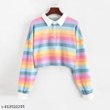 TEEN GIRLS RAINBOW STRIPED LONG SLEEVE CROP TOP - MEDIUM