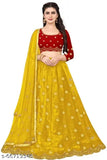Red Art Silk blouse and net Lehenga with yellow dupatta, free size semi-stitched Indian traditional wear