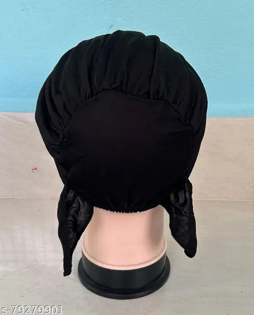 Dark head wrap with inner cap and shimmer underscarf