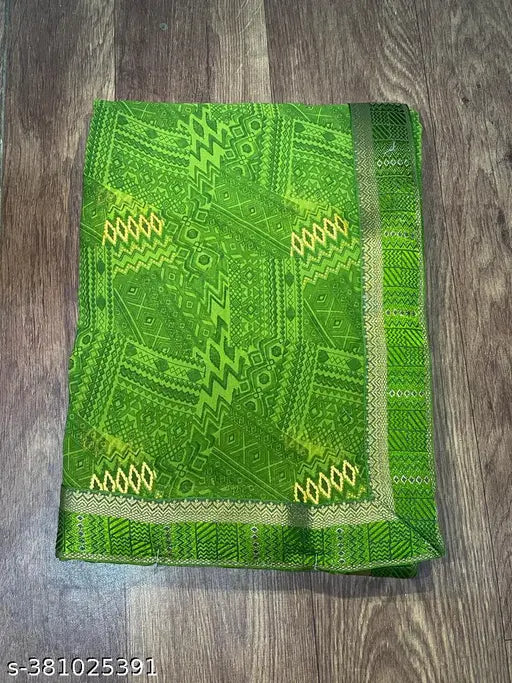 Green and gold Rekha Maniyar foil printed soft Georgette saree with unstitched blouse