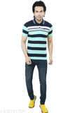 Multi-colored striped cotton blend polo t-shirt for men, half sleeve with pocket - Made in India