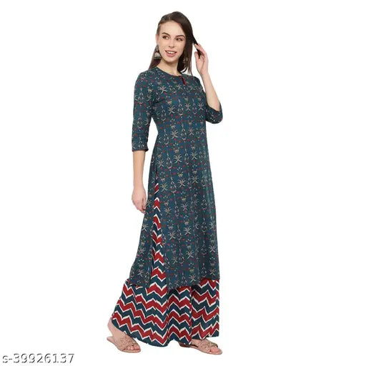 Cotton SHASHVI Women's Kurta & Palazzo Set, printed net ethnic wear in India