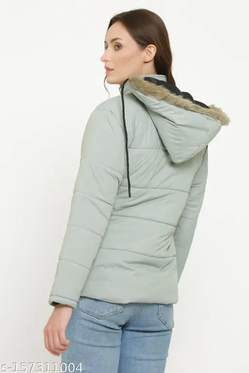 Solid grey melange PU jacket, long sleeves, women's quilted coat by BLUSHH COLLECTION for the coming season
