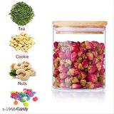 Glass jar with airtight wooden bamboo lid, set of 4 containing 700ml, home and kitchen storage container