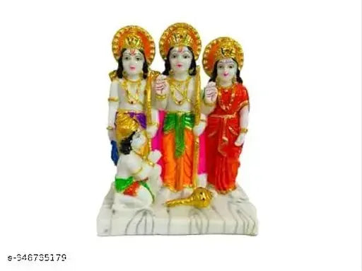 Poly Resin Hindu religious idol: Shree Ram Murti (10cmL x 15cmH x 5.5cmB), Lord Ram Darbar with Sita, Laxman, and Hanuman, from Ayodhya Ram Mandir