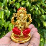 Gold-finished Ganesha with red dhoti, Indian religious idol for car dashboard (6cm)