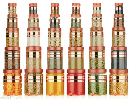 Corzona Airtight Unbreakable kitchen storage container set With 30 Spoon free 6pcs 250ml, 6pcs 350ml, 6 pcs 650ml, 6pcs 1200ml, 6pcs 2000ml