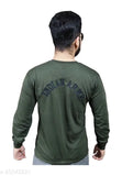 Olive green cotton blend military style t-shirt for men, solid design perfect for sports, gym, and outdoor activities