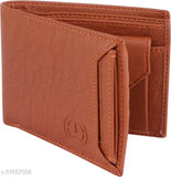 Brown faux leather men's two-fold wallet, solid design with 3 card slots, 2 secret compartments, and coin pocket. Handcrafted in high-quality PU leather, free size (11x10 cm). Made in India