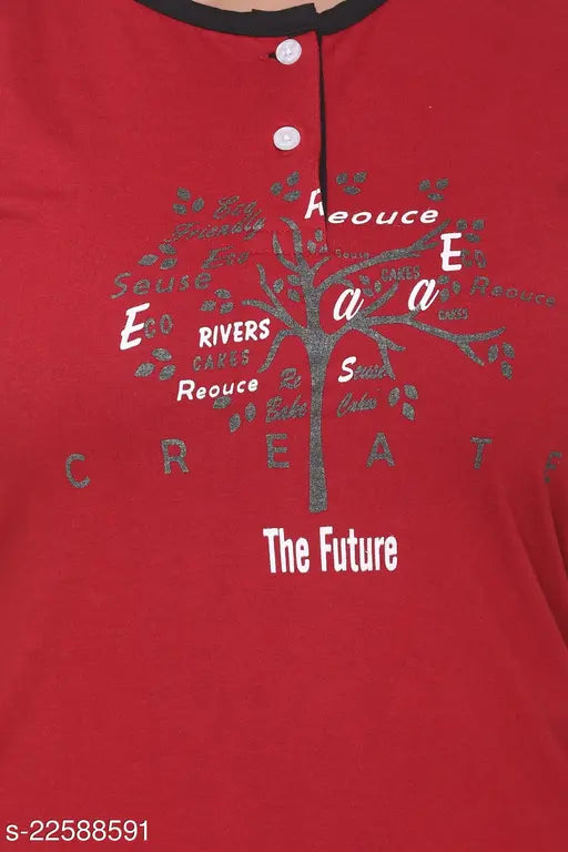 Plush women's cotton nightsuit set, printed summer wear with short sleeves, India origin