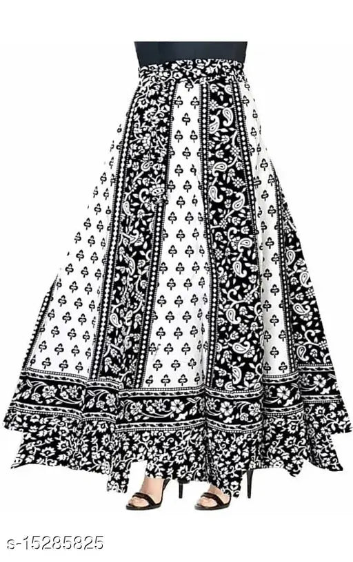 Black and white paisley pattern ethnic skirt