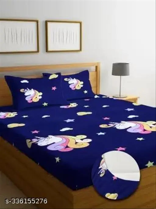 Glace cotton, elastic double bedsheet with 2 pillow covers, perfect for summer adult use and breathable decor