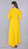 Women's rayon solid yellow long anarkali kameez