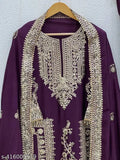 Purple chinnon silk heavy suit with plazzo and dupatta set