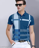 Blue cotton blend checked regular polo T-shirts (pack of 2) - AOOSH men's casual wear, India origin