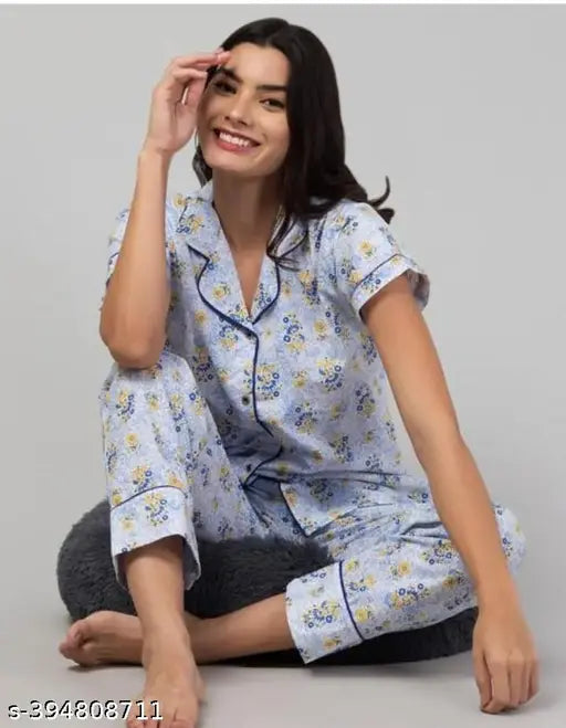 Cotton printed nightsuit for women, comfortable and stylish summer nightwear with loose fit and breathable fabric, made in India