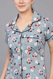 Printed cotton women's sleepwear set: nightsuit, pyjamas, shorts with beautiful print, comfortable for daily wear. Made in India