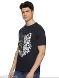 Black cotton UrGear Mens Quirky Round T-shirt, short sleeves with printed pattern on display