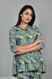 Multi-colored premium cotton printed elegant top & pant coord set, trendy pocket & three-quarter sleeves - Indian brand Komlyin