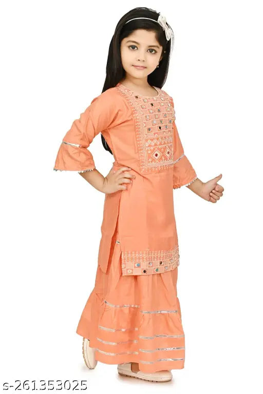 Embellished rayon kids kurta set, 10-11 years, A-line style, knee-length top, India