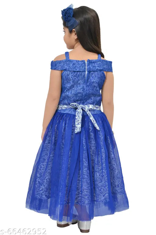 Light blue lace girls' dress with a sash