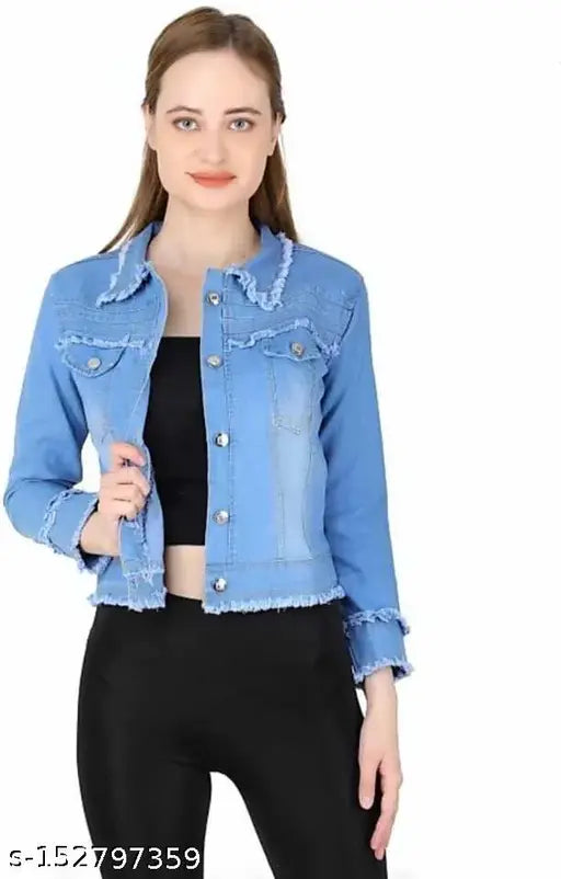 Denim waistcoat for women, solid pattern, long sleeves, classic latest design, perfect casual wear, made in India