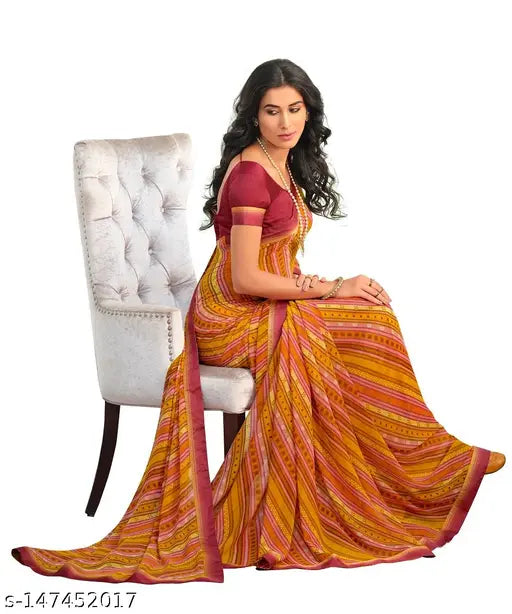 Orange georgette bandhani printed sari for women's daily wear, party wear, new collection 2024