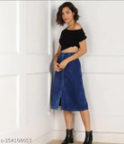 Dark wash denim skirt, girls' fashion, casual wear