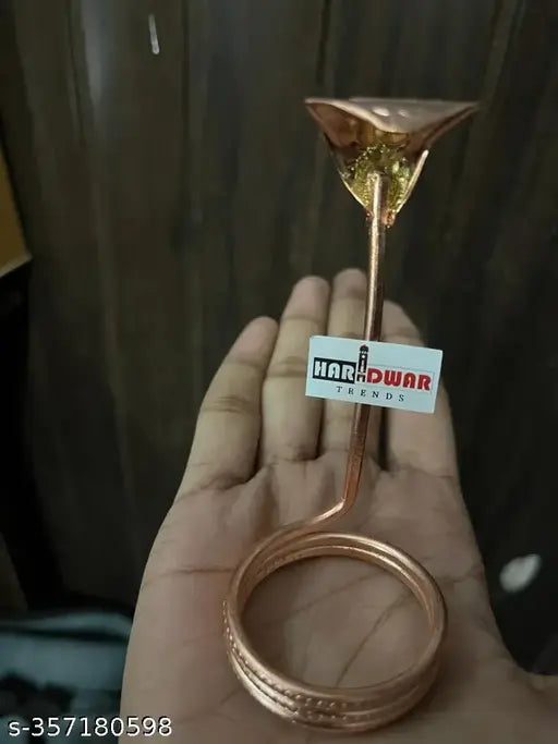 Pure copper Sanskaari Shesh Naag, small 40gms, 10cm height, 3cm hood for Shivling worship